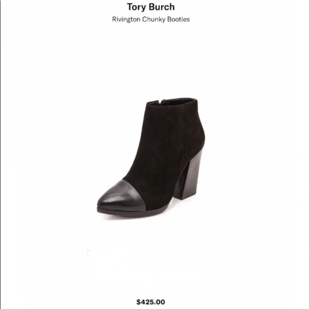 Tory Burch Runway Black Leather & Suede Rivington Pointed Toe Bootie. 6.5